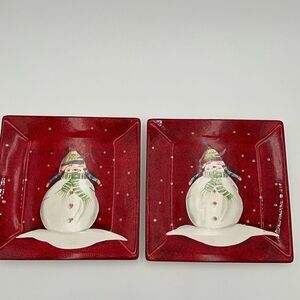 SAKURA Oneida Stoneware Snowman Dinner Plates Platters